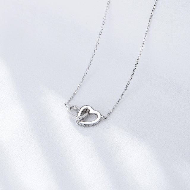Korean fashion ins heart design sterling silver necklace dainty necklace