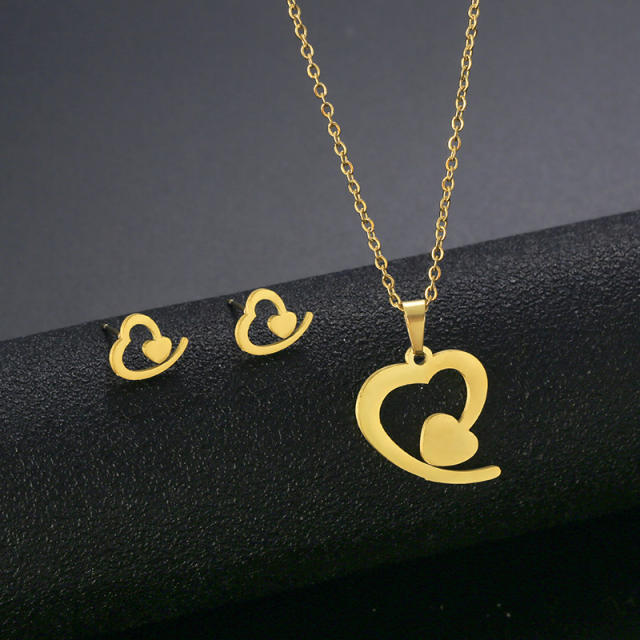 Cute bear buttefly heart symbol stainless steel necklace set