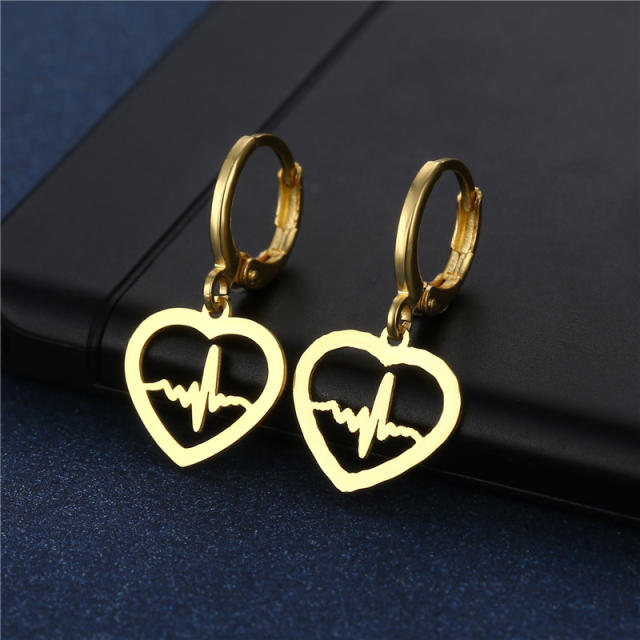 18KG hollow heart series stainless steel earrings