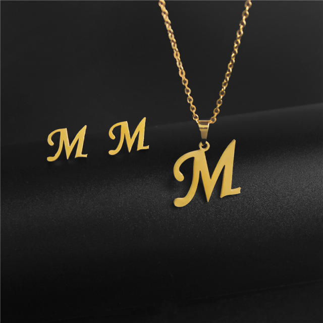 Simple design initial necklace stainless steel necklace set