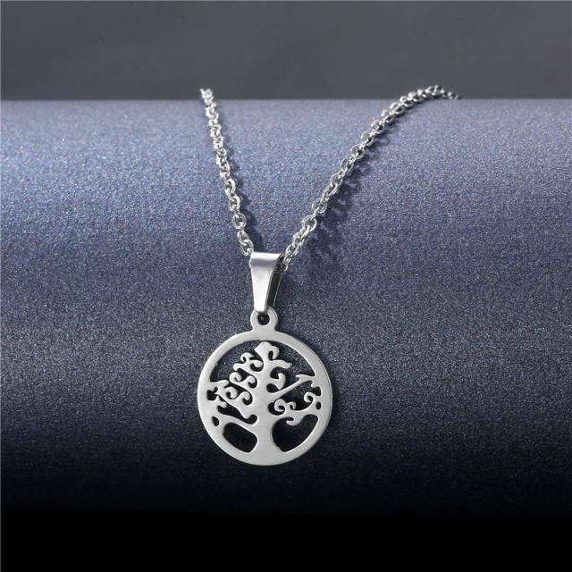 Silver color simple pendant stainless steel necklace