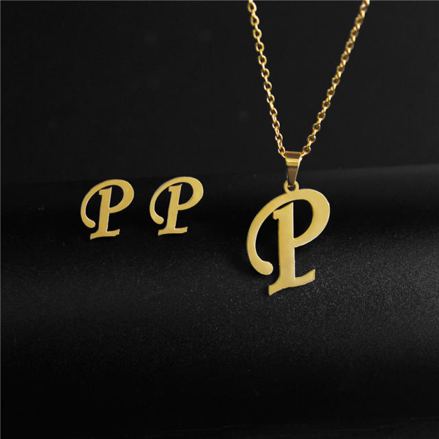 Simple design initial necklace stainless steel necklace set