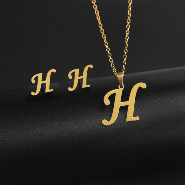 Simple design initial necklace stainless steel necklace set