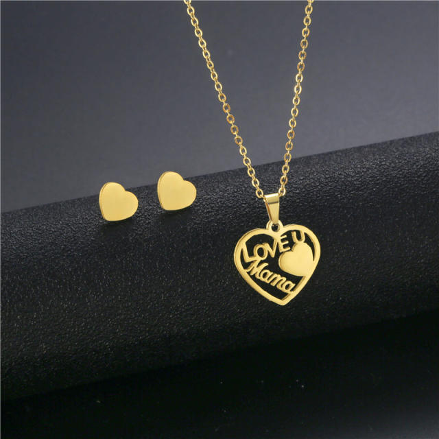 Cute bear buttefly heart symbol stainless steel necklace set