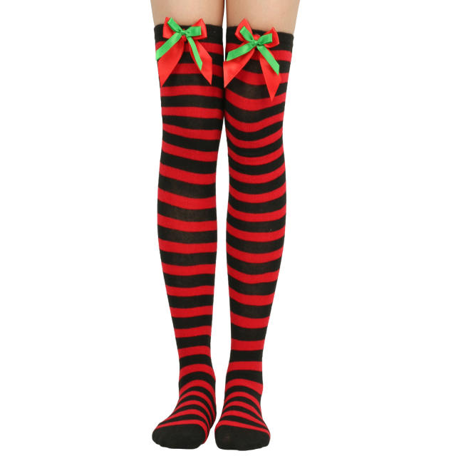 Christmas socks cute bow knee high socks