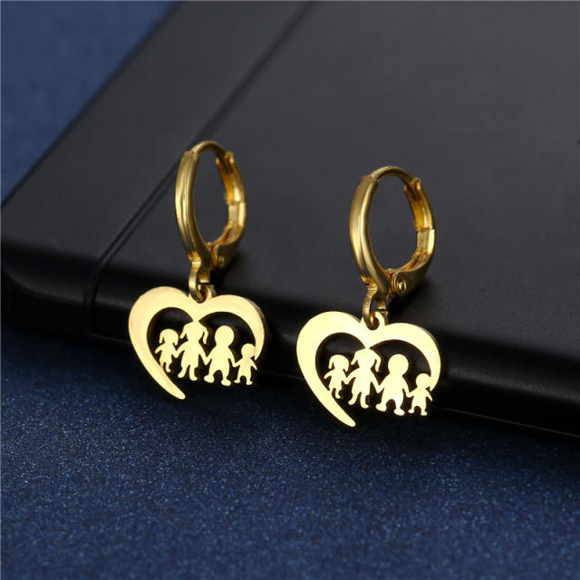 18KG hollow heart series stainless steel earrings