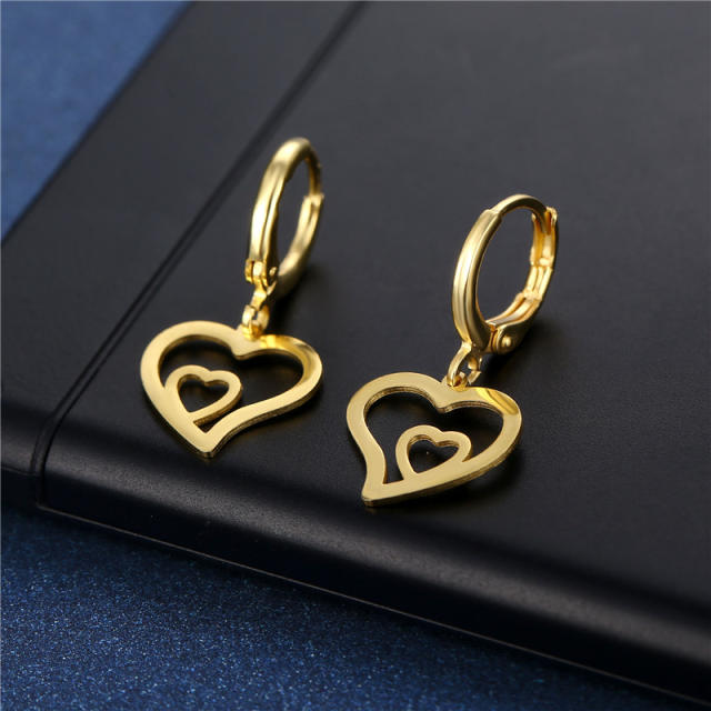 18KG hollow heart series stainless steel earrings