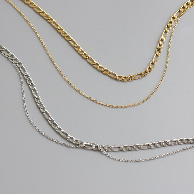 Hot sale classic two layer figaro chain stainless steel necklace