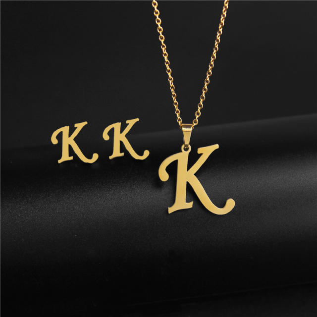 Simple design initial necklace stainless steel necklace set