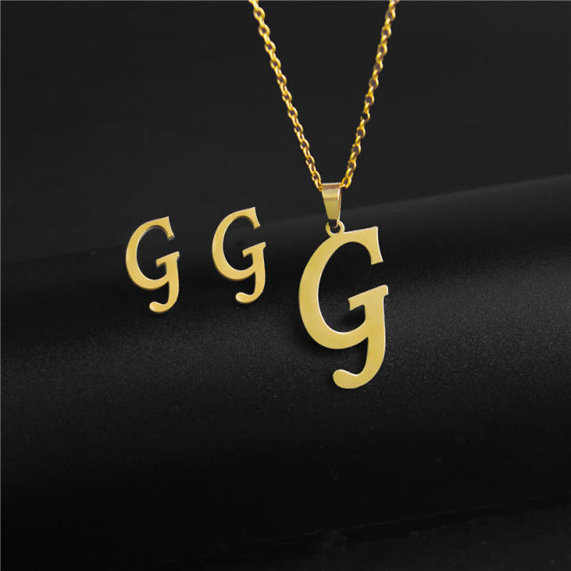 Simple design initial necklace stainless steel necklace set