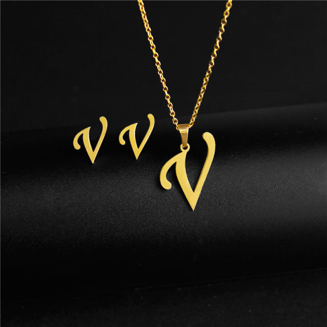 Simple design initial necklace stainless steel necklace set