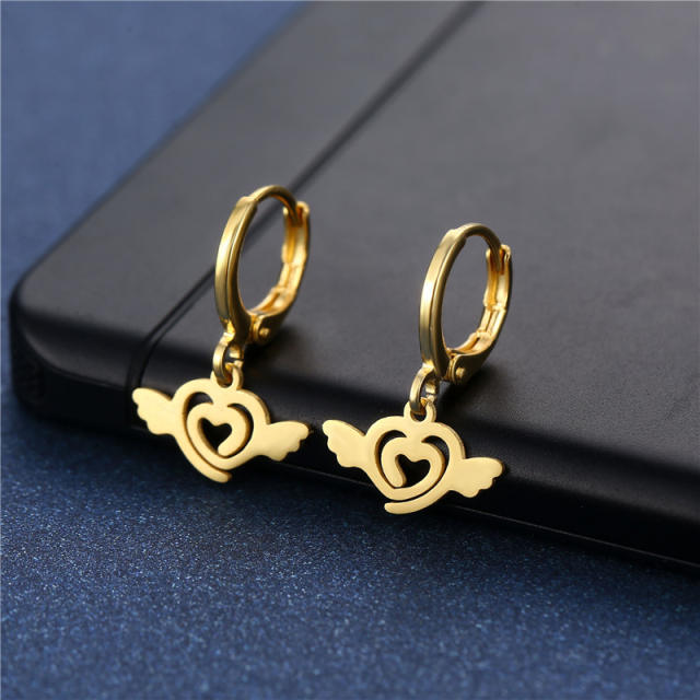 Concise easy match heart series stainless steel earrings