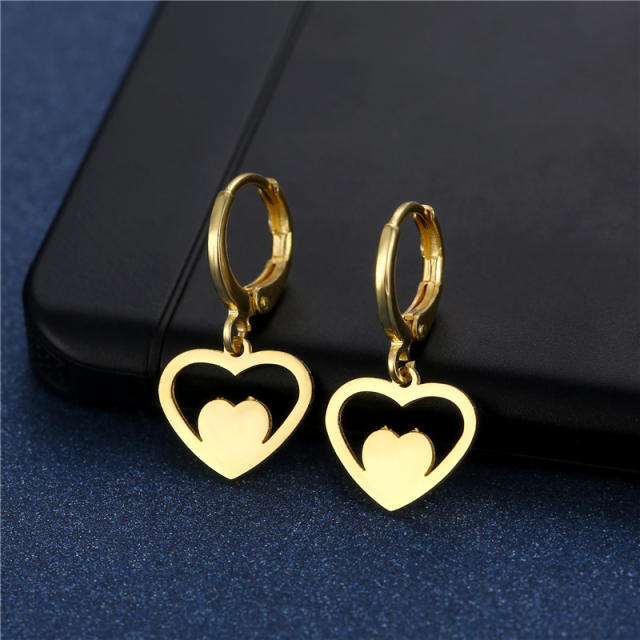 Concise easy match heart series stainless steel earrings