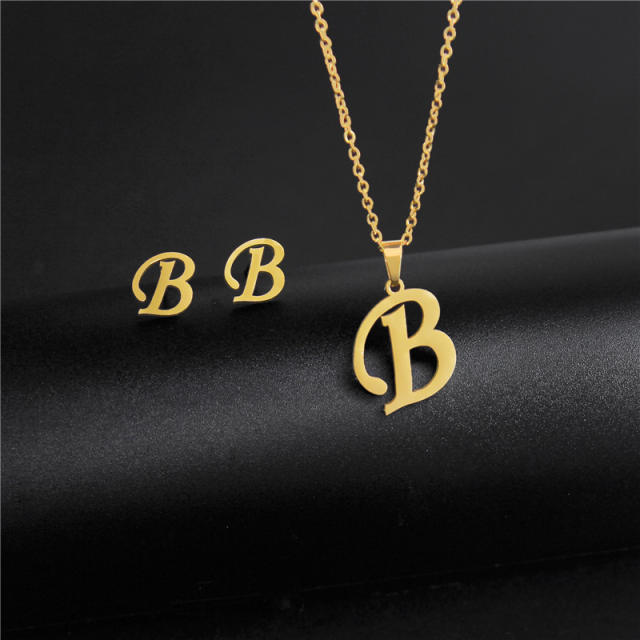 Simple design initial necklace stainless steel necklace set