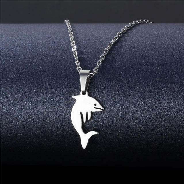 Silver color simple pendant stainless steel necklace