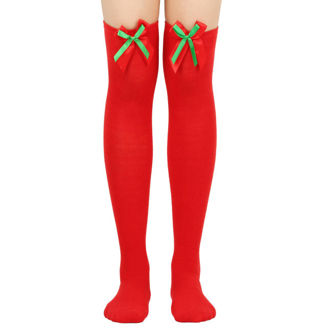 Christmas socks cute bow knee high socks