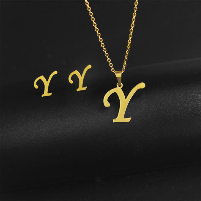 Simple design initial necklace stainless steel necklace set