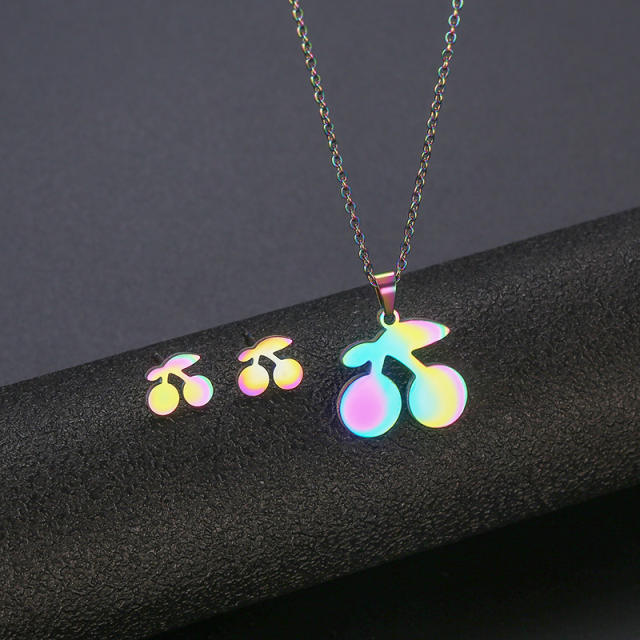 Cute cherry colorful stainless steel necklace set