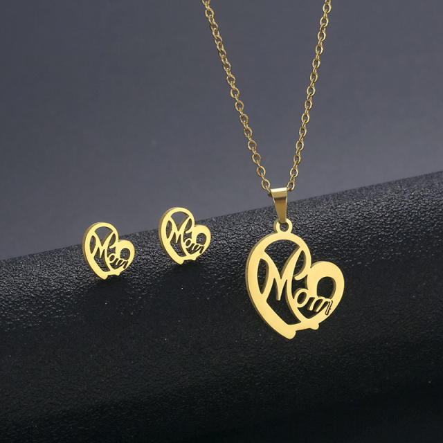 Cute bear buttefly heart symbol stainless steel necklace set