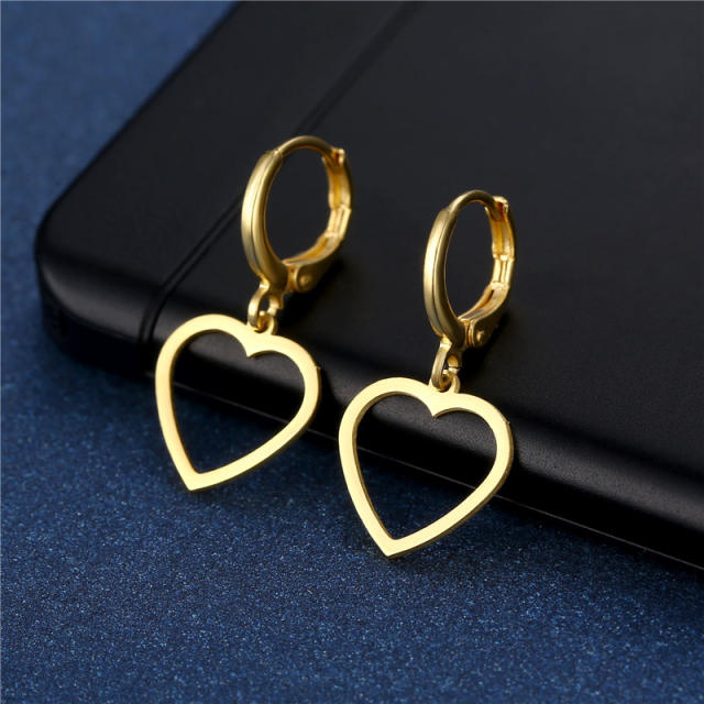 18KG hollow heart series stainless steel earrings