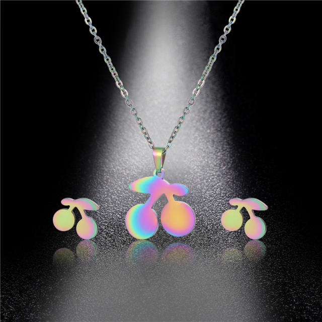 Cute cherry colorful stainless steel necklace set