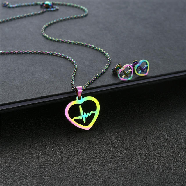 Heartbeat symbol stainless steel necklace set