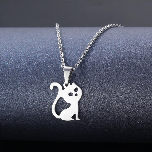 Silver color simple pendant stainless steel necklace