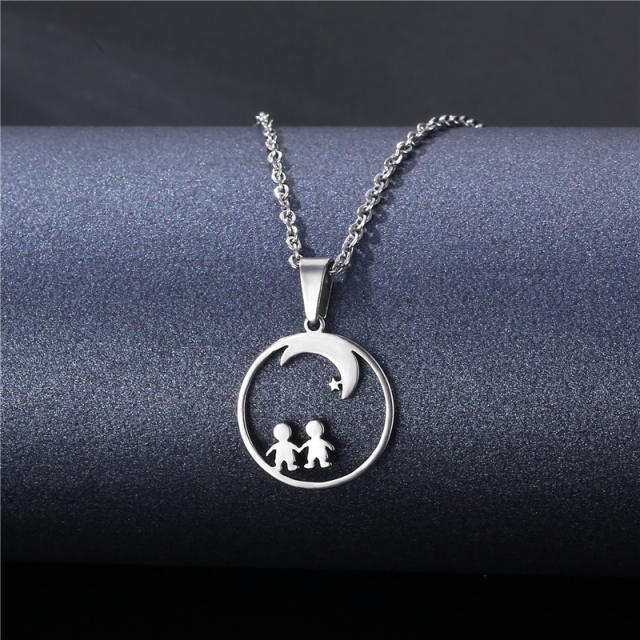 Silver color simple pendant stainless steel necklace