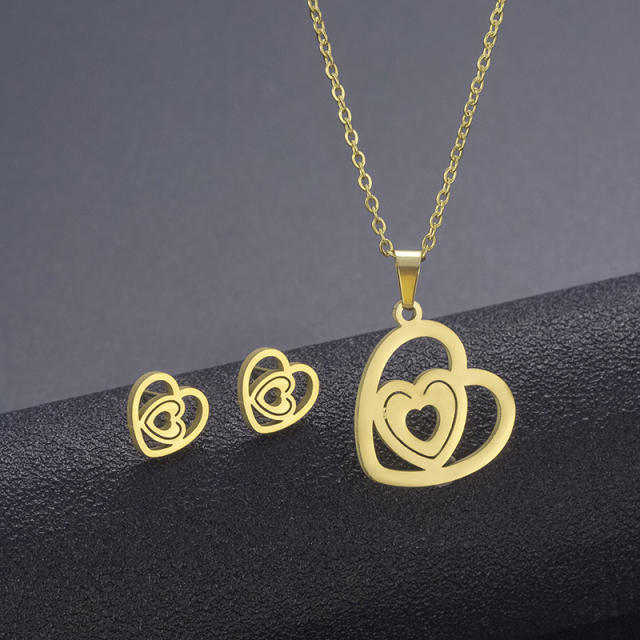 Cute bear buttefly heart symbol stainless steel necklace set