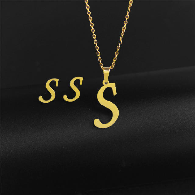 Simple design initial necklace stainless steel necklace set