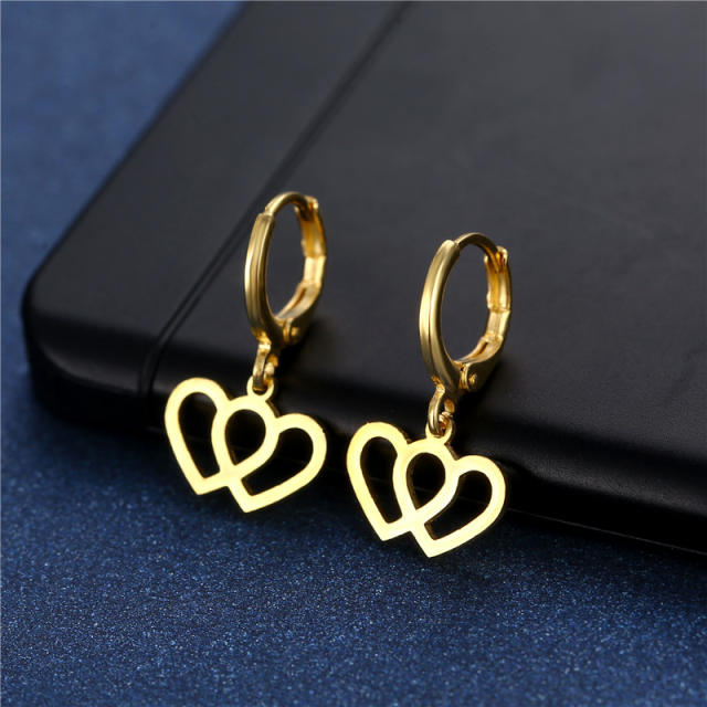 Concise easy match heart series stainless steel earrings