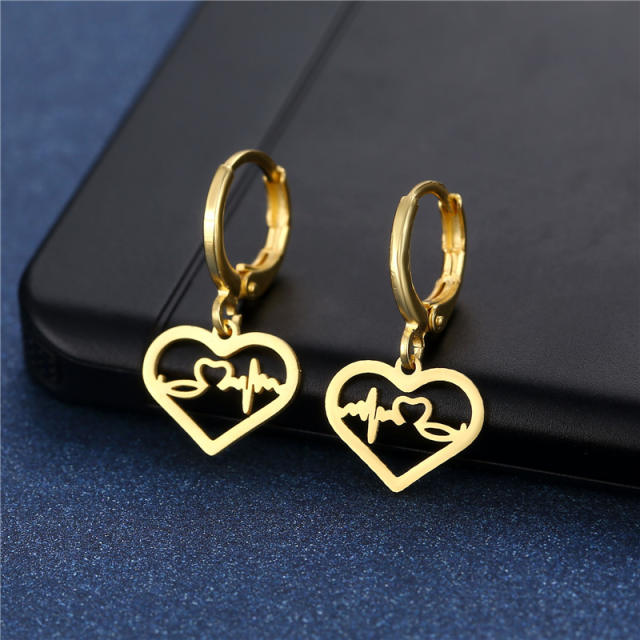 Concise easy match heart series stainless steel earrings