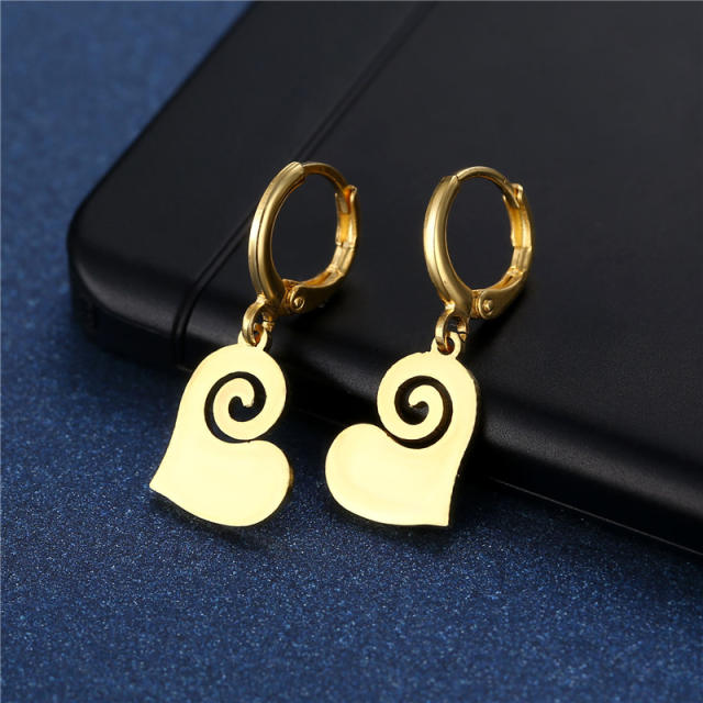 18KG hollow heart series stainless steel earrings