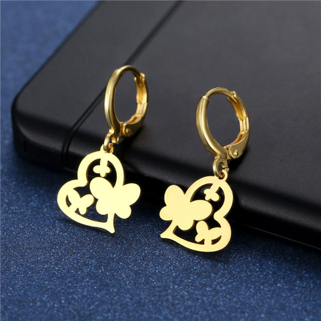 18KG hollow heart series stainless steel earrings