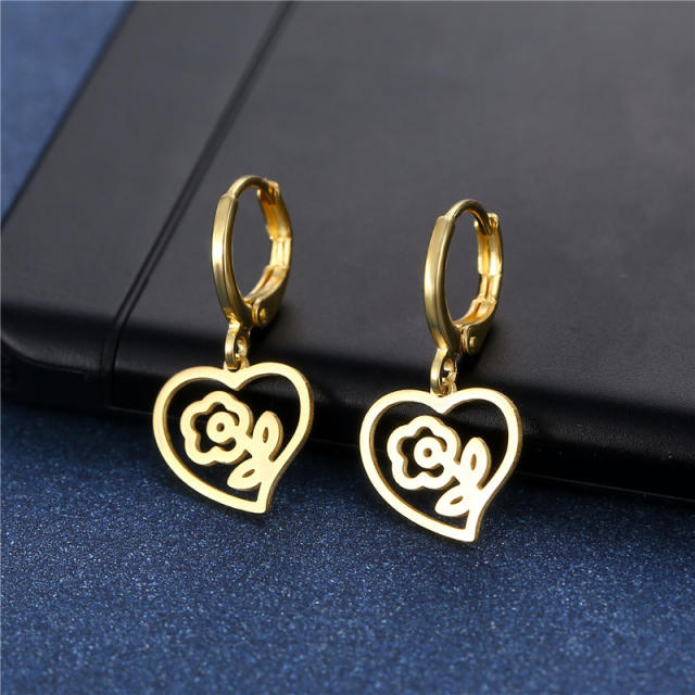 Concise easy match heart series stainless steel earrings