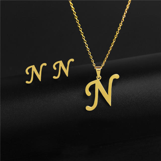 Simple design initial necklace stainless steel necklace set