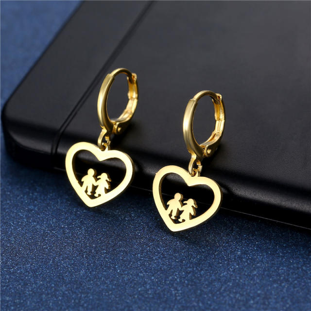 18KG hollow heart series stainless steel earrings