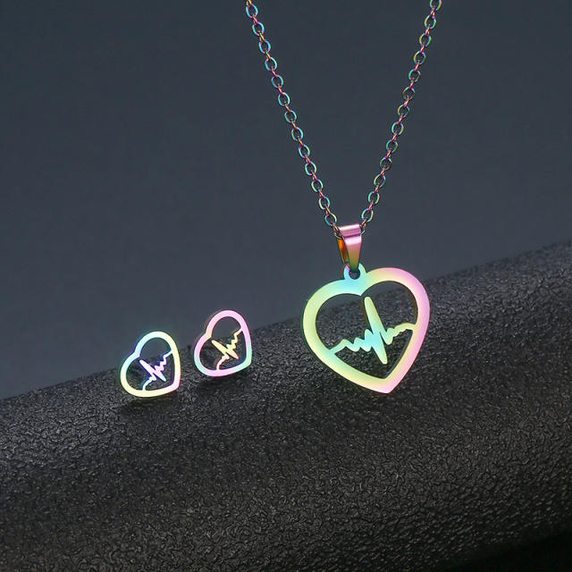 Heartbeat symbol stainless steel necklace set