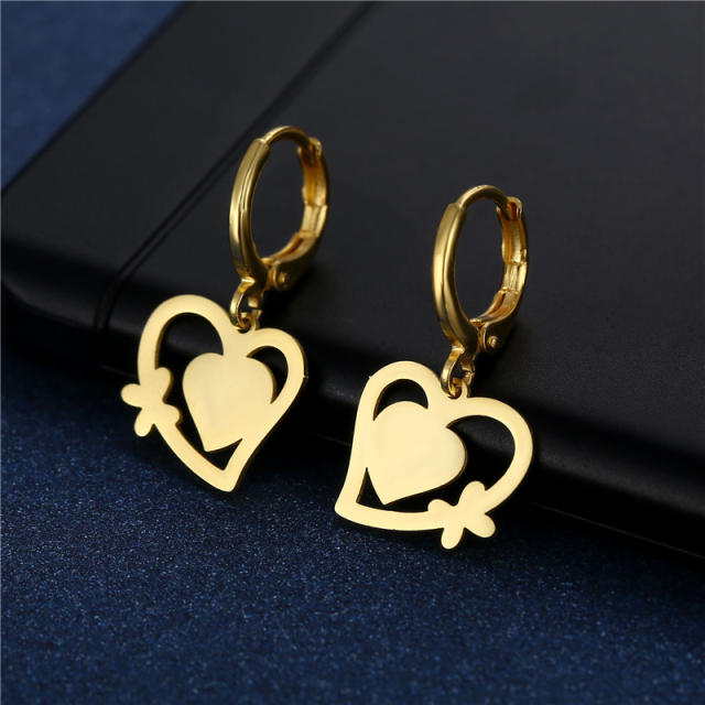 18KG hollow heart series stainless steel earrings