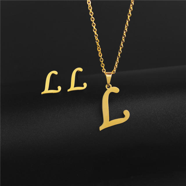 Simple design initial necklace stainless steel necklace set