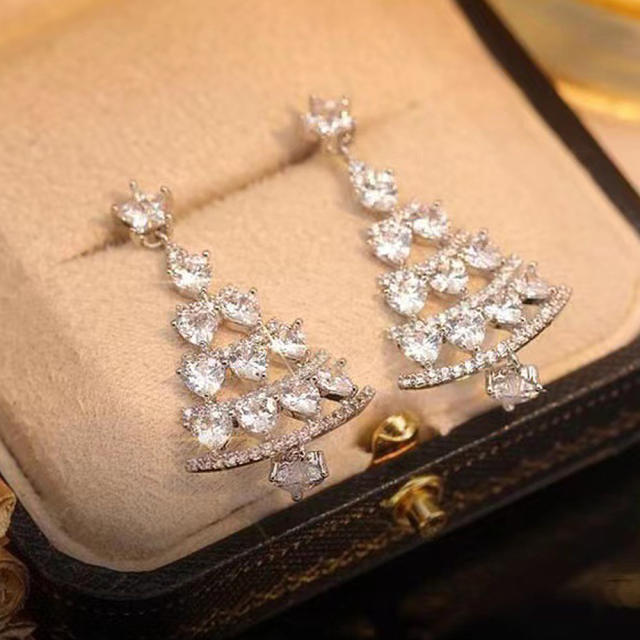 Delicate pave setting cubic zircon christmas tree earrings diamond earrings