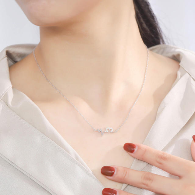 Creative silver color heartbeat necklace