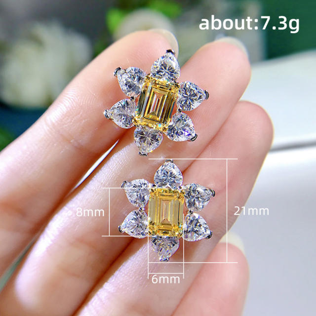Diamond topaz flower shape wedding earrings