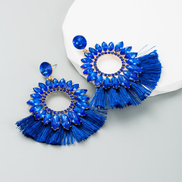 Boho color rhinestone tassel earrings for women