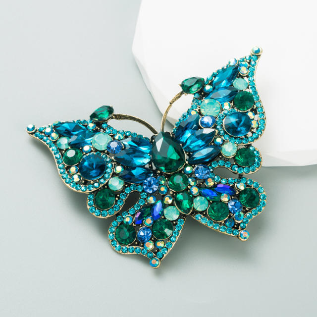 Pave setting glass crystal colorful butterfly brooch