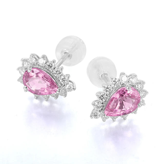 Pearl cute pink color cubic zircon ear studs earrings
