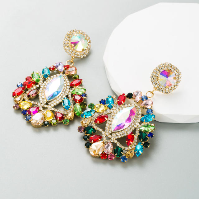 Luxury color glass crystal statement earrings