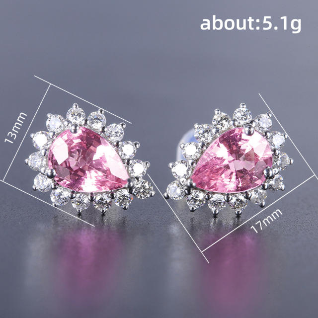 Pearl cute pink color cubic zircon ear studs earrings