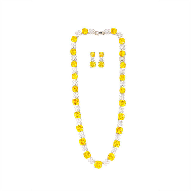 Luxury colorful cubic zircon pave setting necklace set