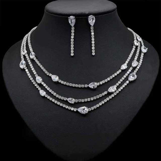 INS hot sale luxury cubic zircon pave setting diamond necklace set